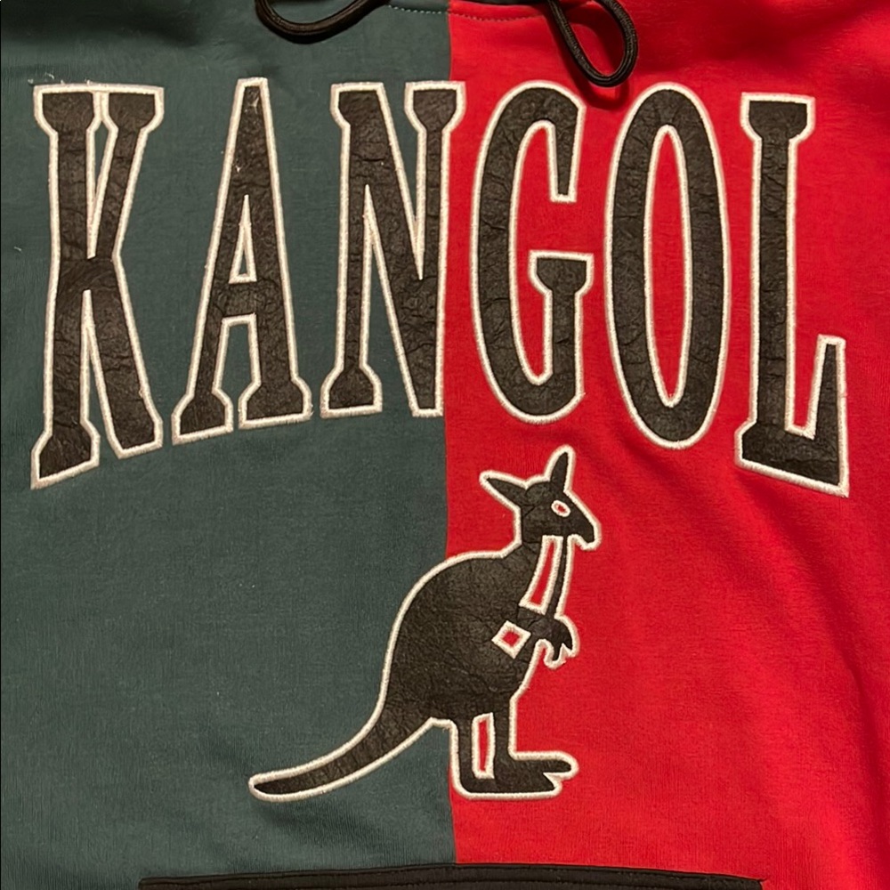 Super Rare Vintage Kangol Red and Green Color-Block Hoodie - Picture 3 of 4